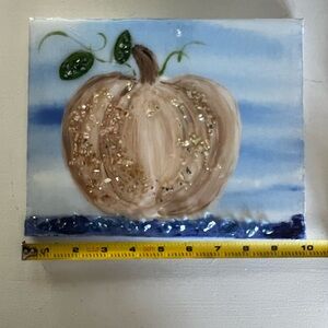 Homemade Shattered Glass & Acrylic Painted Pumpkin Coated in Resin